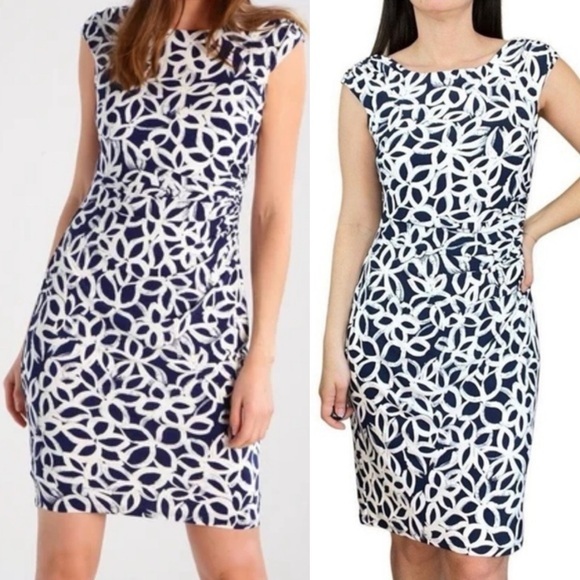 Ralph Lauren Dresses & Skirts - EUC Ralph Lauren Jersey Sheath Floral Midi Dress Pleated Size 14 Bodycon Office